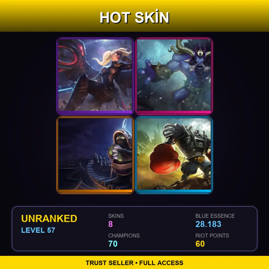 NA | Lv57 | Unranked | 8 Skin | 70 Champ — Boom Boom Blitzcrank