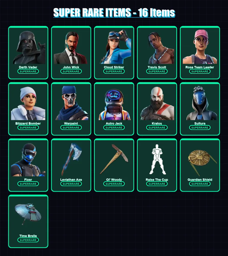 [PC/XBOX] | Darth Vader | John Wick | Cloud Striker | Travis Scott | Rose Team Leader | 164 skin | 144 pickaxe | 120 emote | 119 glider | Lv2018 — Fortnite account