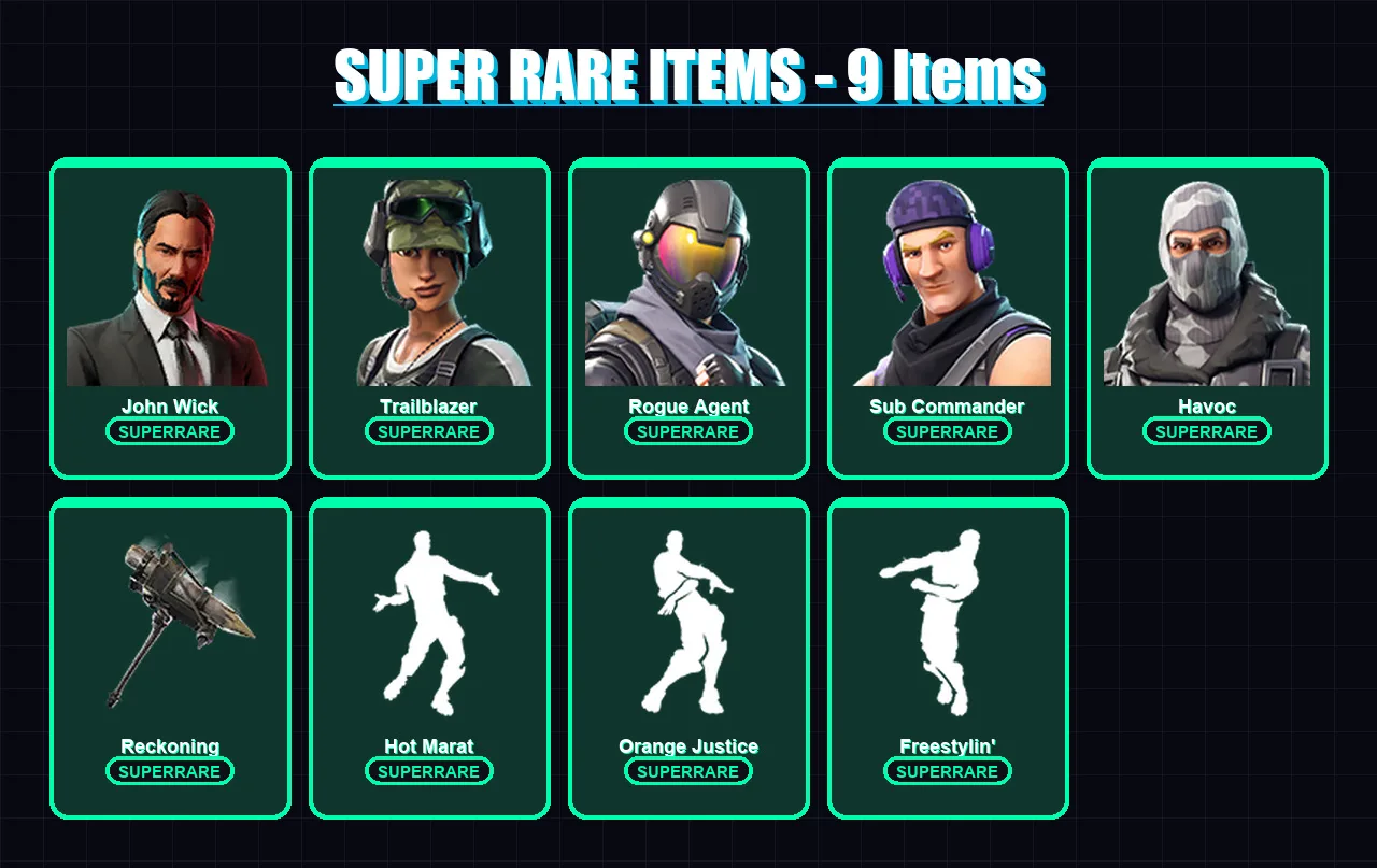 [PC/XBOX/PSN] | John Wick | Trailblazer | Rogue Agent | Sub Commander | Havoc | 65 skin | 63 pickaxe | 76 emote | 62 glider | Lv814