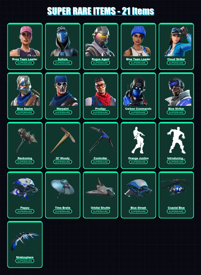[PC/XBOX] | Rose Team Leader | Sultura | Rogue Agent | Blue Team Leader | Cloud Striker | 71 skin | 72 pickaxe | 70 emote | 77 glider | Lv979