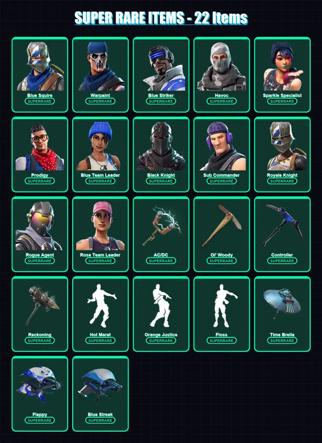 [PC/XBOX/PSN] | Blue Squire | Warpaint | Blue Striker | Havoc | Sparkle Specialist | 59 skin | 50 pickaxe | 54 emote | 62 glider | Lv890