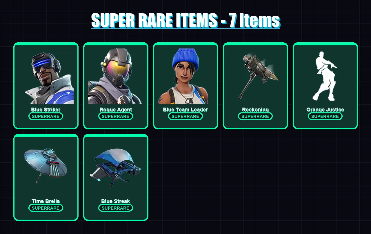 [PC/XBOX/PSN] | Blue Striker | Rogue Agent | Blue Team Leader | Blackheart | Hybrid | 29 skin | 29 pickaxe | 33 emote | 39 glider | Lv629
