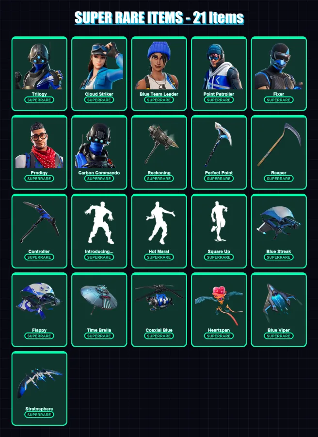 [PC/XBOX/PSN] | Trilogy | Cloud Striker | Blue Team Leader | Point Patroller | Fixer | 97 skin | 106 pickaxe | 98 emote | 112 glider | Lv1621