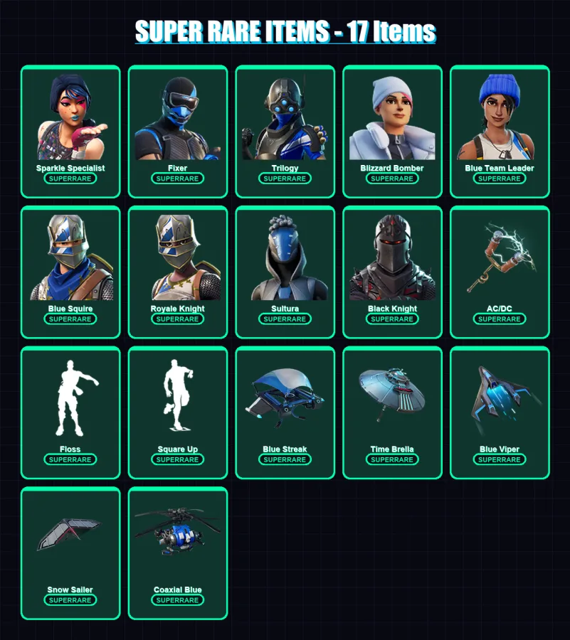 [PC/XBOX/PSN] | Sparkle Specialist | Fixer | Trilogy | Blizzard Bomber | Blue Team Leader | 166 skin | 224 pickaxe | 215 emote | 147 glider | Lv1941