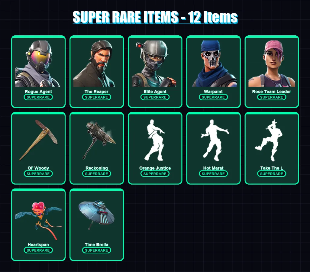 [PS4/PS5/PC] | Rogue Agent | The Reaper | Elite Agent | Warpaint | Rose Team Leader | 176 skin | 195 pickaxe | 189 emote | 165 glider | Lv1898