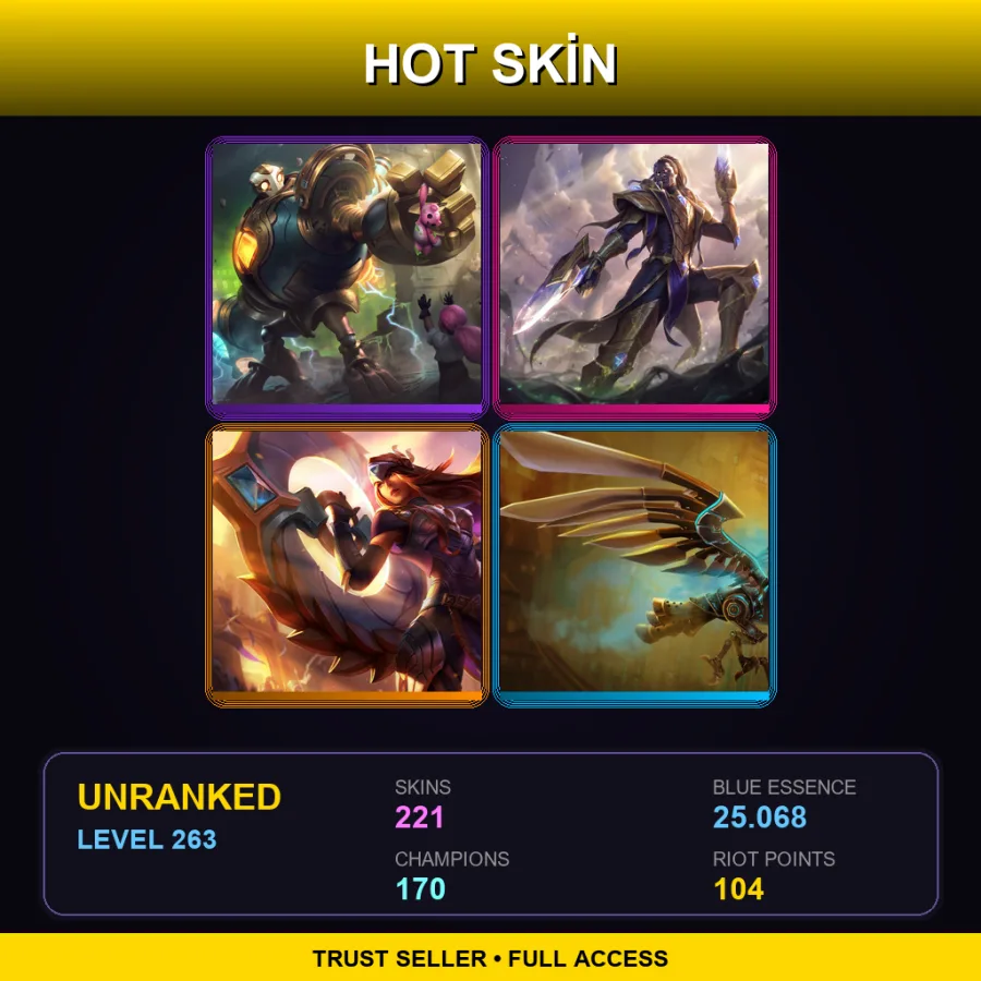 VN | Lv263 | Unranked | 221 Skin | 170 Champ — LoL account