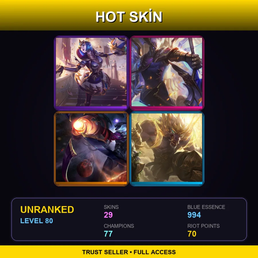 EUW | Lv80 | Unranked | 29 Skin | 77 Champ — LoL account