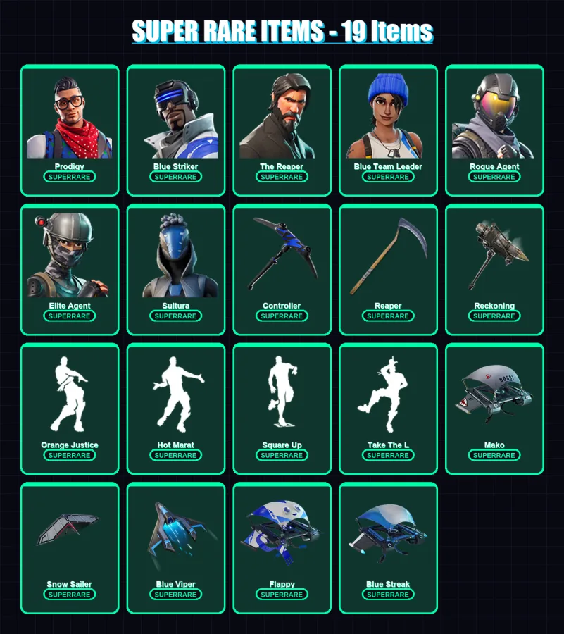 [PS4/PS5/XBOX/PC] | Prodigy | Blue Striker | The Reaper | Blue Team Leader | Rogue Agent | 85 skin | 64 pickaxe | 67 emote | 62 glider | Lv780