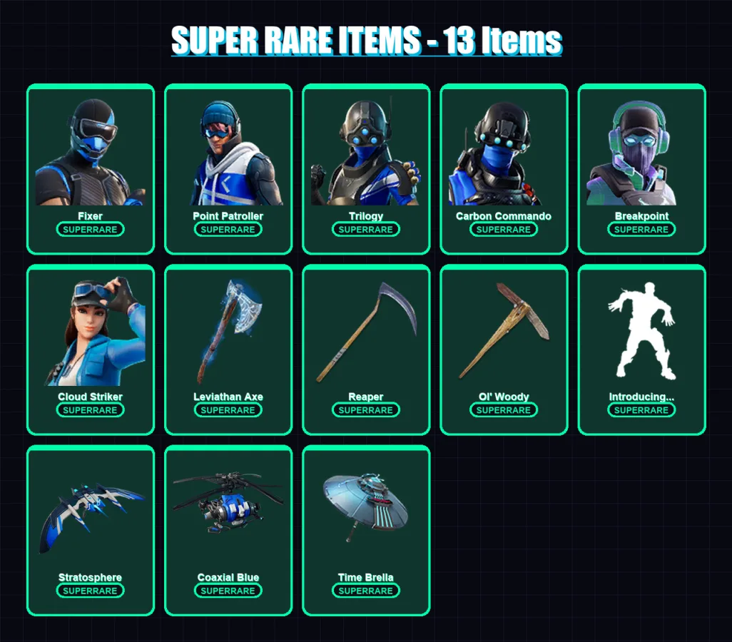 [PS4/PS5/XBOX/PC] | Fixer | Point Patroller | Trilogy | Carbon Commando | Breakpoint | 189 skin | 147 pickaxe | 160 emote | 122 glider | Lv2132