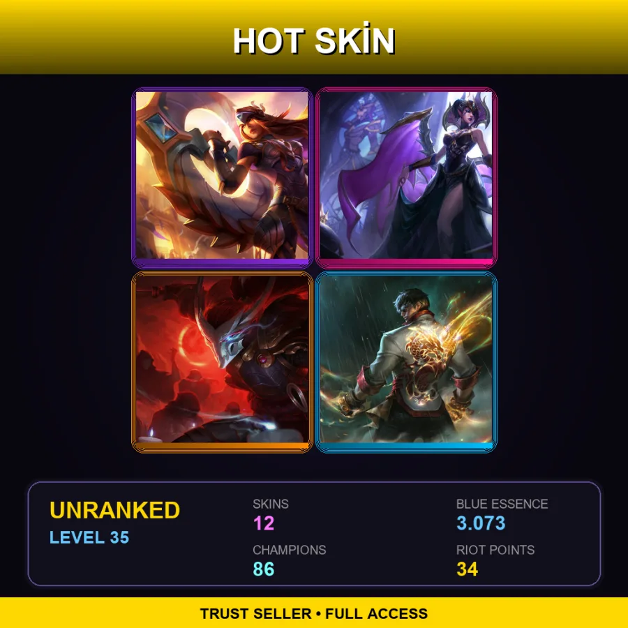 EUW | Lv35 | Unranked | 12 Skin | 86 Champ — LoL account