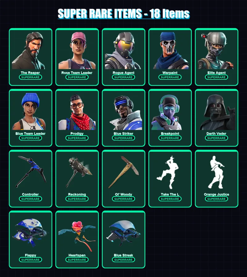 [PC/XBOX/PSN] | The Reaper | Rose Team Leader | Midas | Omega | Rogue Agent | 154 skin | 158 pickaxe | 153 emote | 150 glider | Lv2385