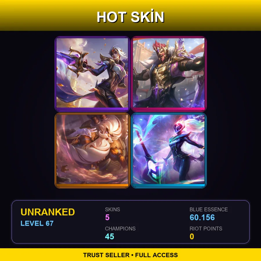 EUW | Lv67 | Unranked | 5 Skin | 45 Champ — LoL account