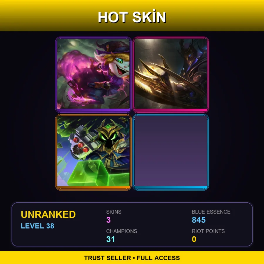 LAS | Bewitching Tristana | Galaxy Slayer Zed | Final Boss Veigar | 3 Skin | 31 Champ | Lv38