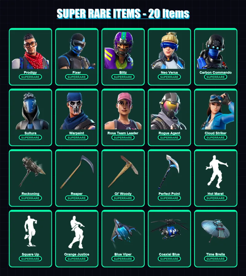 [PS4/PS5/XBOX/PC] | Prodigy | Fixer | Blitz | Neo Versa | Carbon Commando | 103 skin | 109 pickaxe | 100 emote | 99 glider | Lv1983