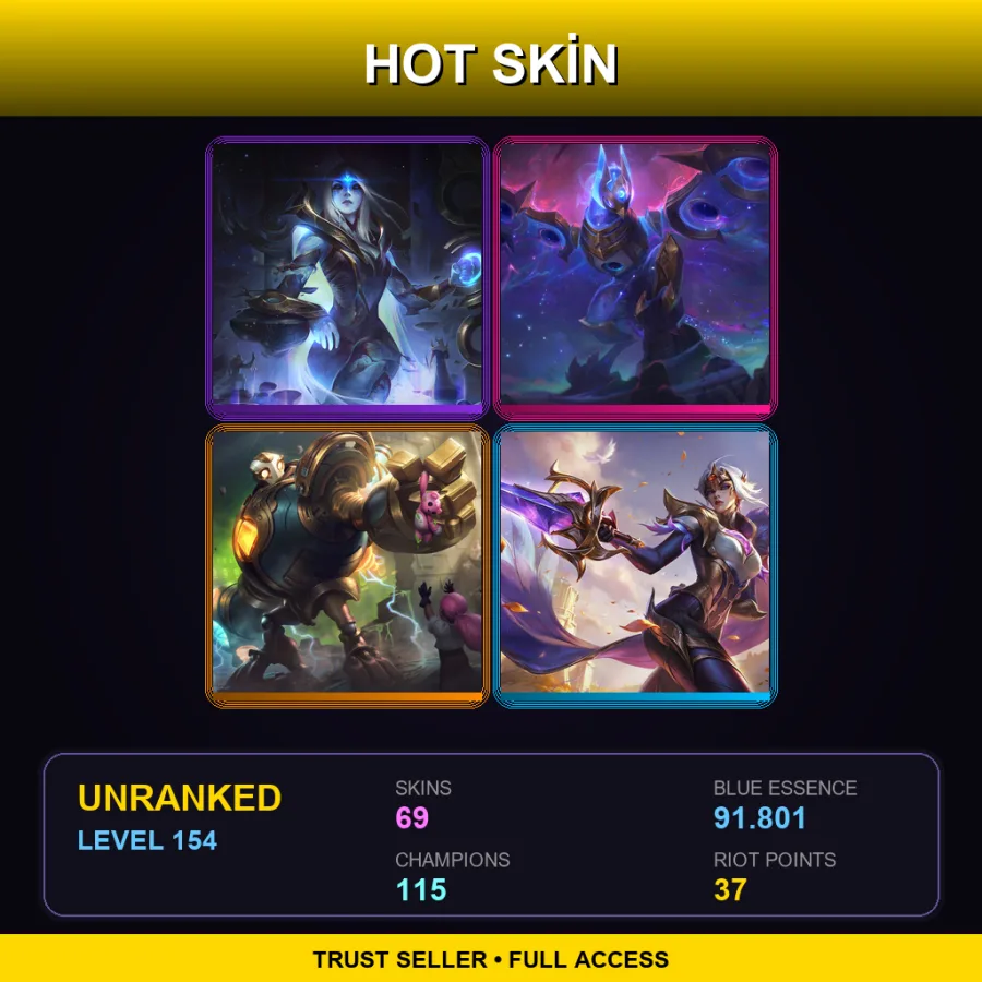 EUNE | Lv154 | Unranked | 69 Skin | 115 Champ — LoL account