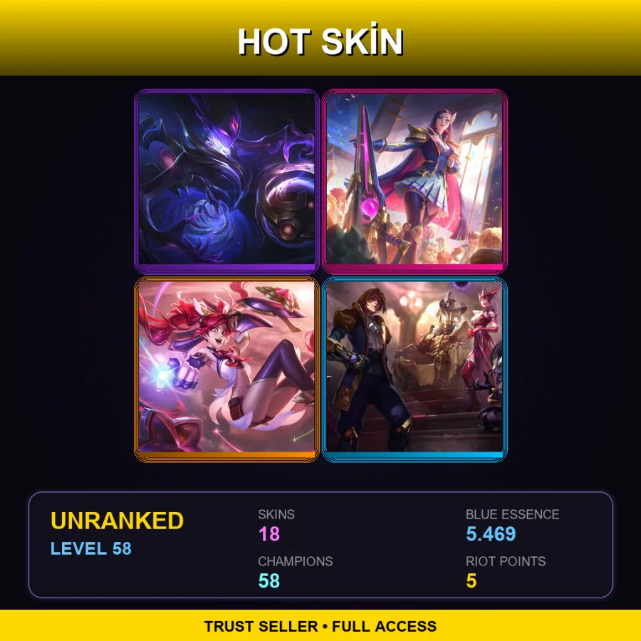 EUW | Dark Star Orianna | Battle Academia Caitlyn | Star Guardian Jinx | Queen of Diamonds Syndra | 18 Skin | 58 Champ | Lv58
