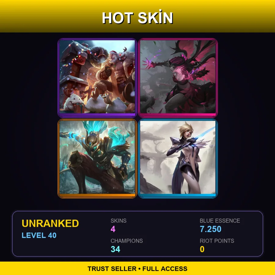EUW | Lv40 | Unranked | 4 Skin | 34 Champ