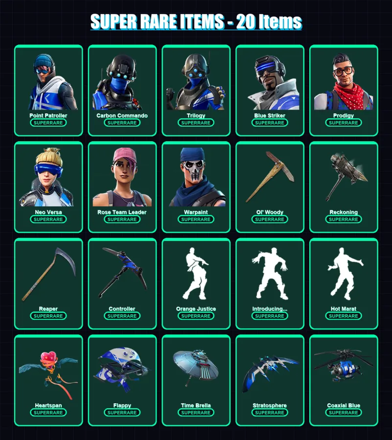 [PC/XBOX] | Point Patroller | Carbon Commando | Trilogy | Blue Striker | Prodigy | 94 skin | 91 pickaxe | 101 emote | 92 glider | Lv1026