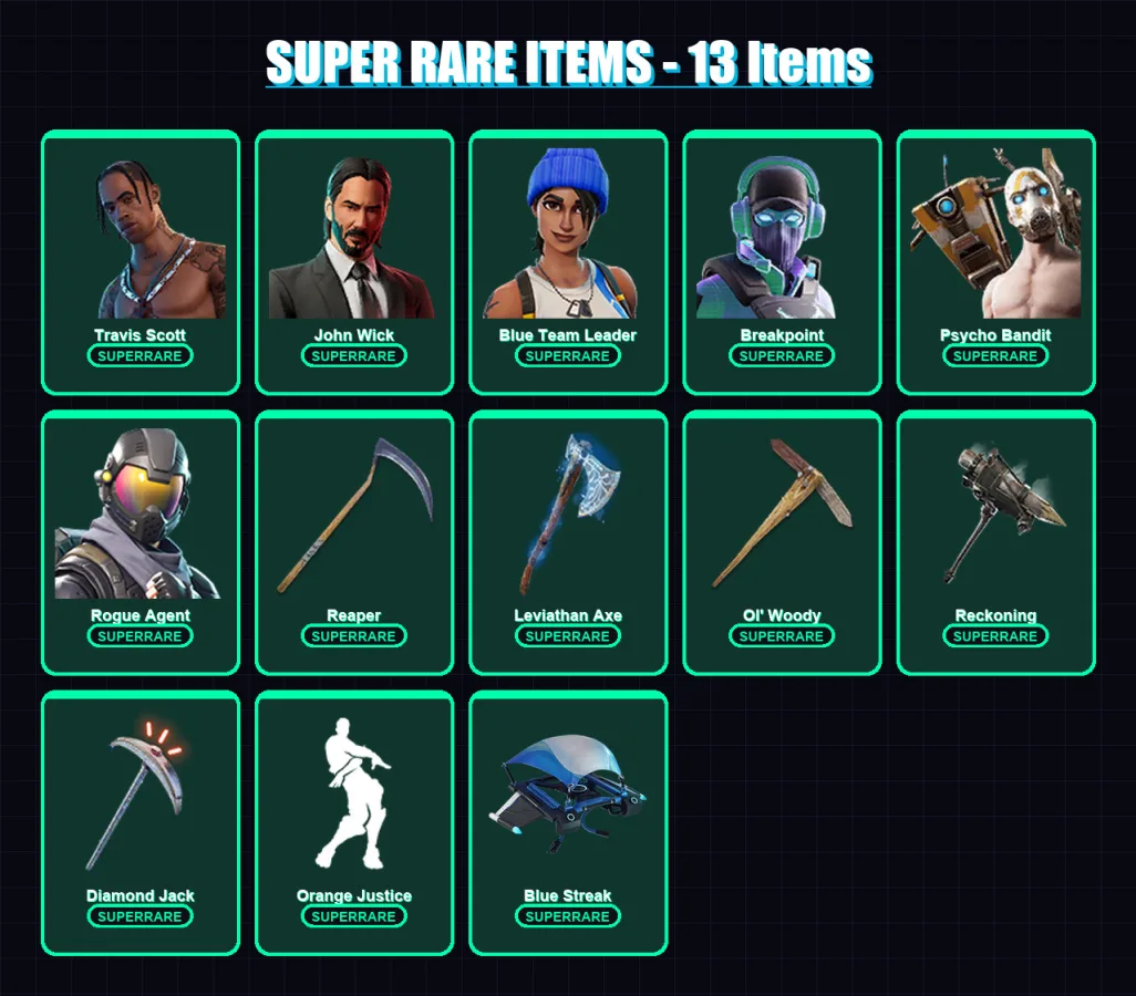 [PS4/PS5/PC] | Travis Scott | John Wick | Blue Team Leader | Breakpoint | Psycho Bandit | 229 skin | 212 pickaxe | 151 emote | 150 glider | Lv2233