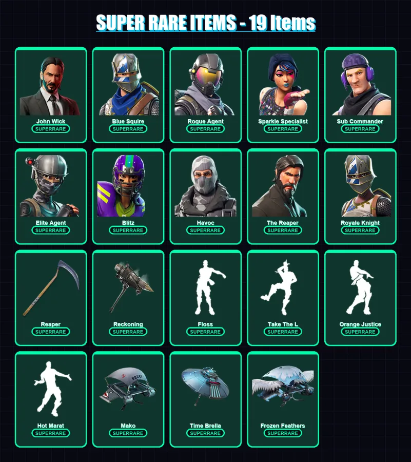 [PC/XBOX/PSN] | John Wick | Blue Squire | Rogue Agent | Sparkle Specialist | Sub Commander | 92 skin | 110 pickaxe | 93 emote | 103 glider | Lv1734