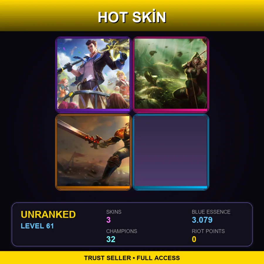 NA | Lv61 | Unranked | 3 Skin | 32 Champ — LoL account