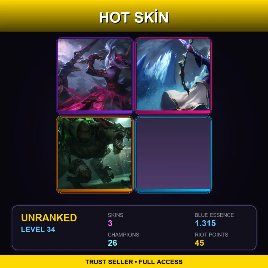 OCE | Lv34 | Unranked | 3 Skin | 26 Champ
