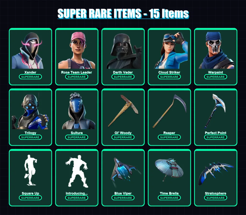 [PS4/PS5/XBOX/PC] | Xander | Rose Team Leader | Darth Vader | Cloud Striker | Warpaint | 202 skin | 240 pickaxe | 187 emote | 176 glider | Lv2808