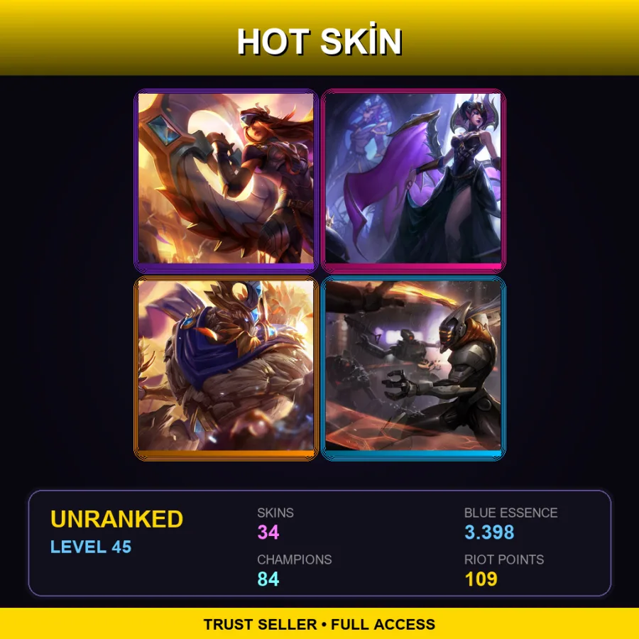 EUW | Lv45 | Unranked | 34 Skin | 84 Champ — LoL account