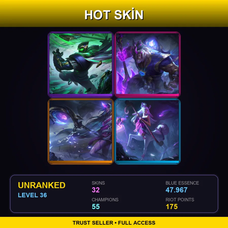 LAN | Lv36 | Unranked | 32 Skin | 55 Champ — LoL account