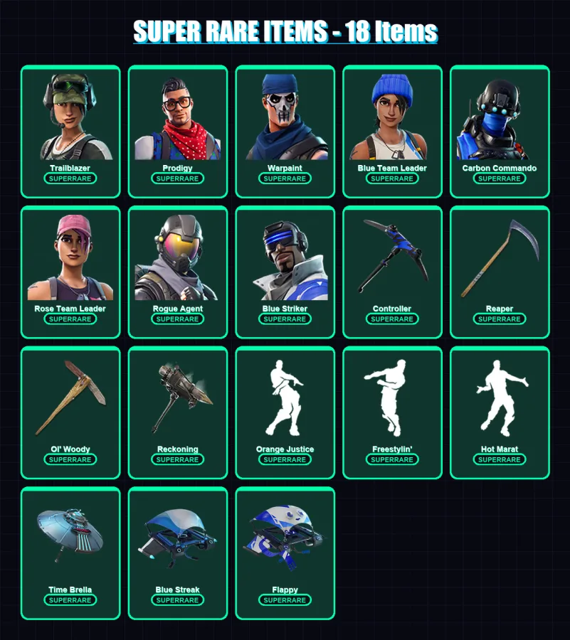 [PS4/PS5/XBOX/PC] | Trailblazer | Prodigy | Warpaint | Blue Team Leader | Carbon Commando | 247 skin | 244 pickaxe | 208 emote | 219 glider | Lv3870
