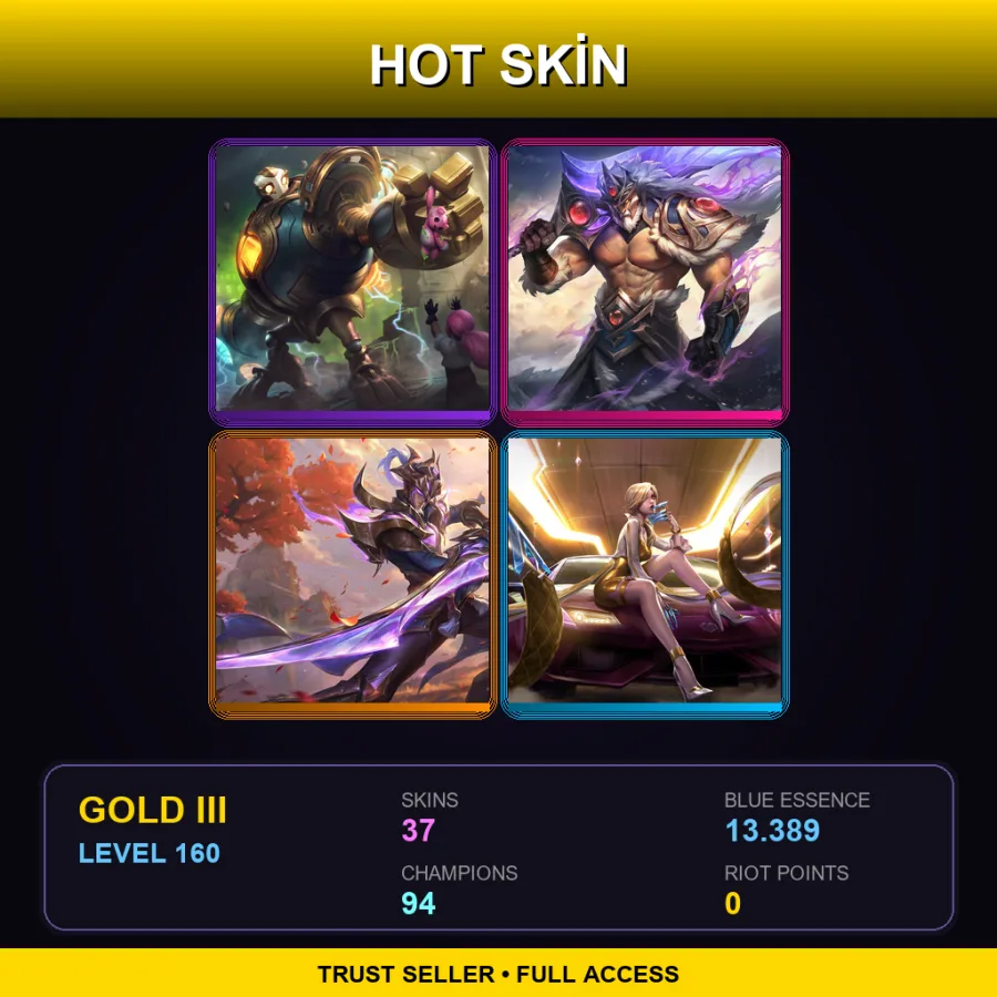 LAN | Lv160 | Gold III | 37 Skin | 94 Champ — LoL account
