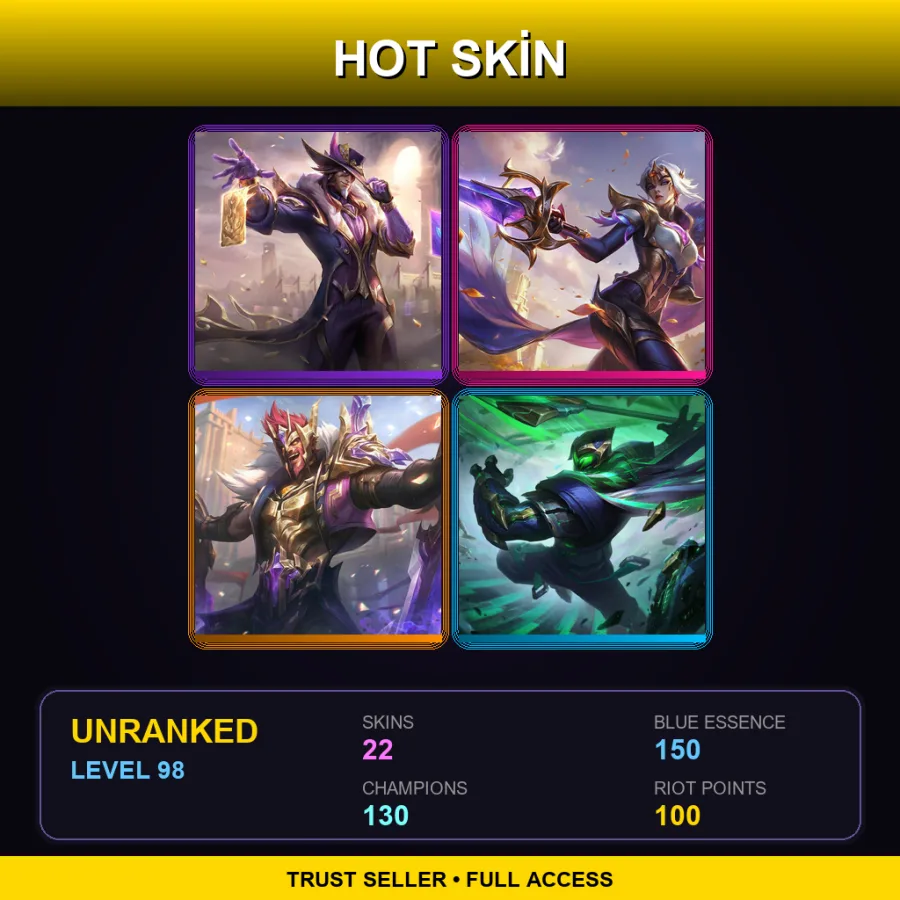 EUW | Lv98 | Unranked | 22 Skin | 130 Champ with Kog'Maw