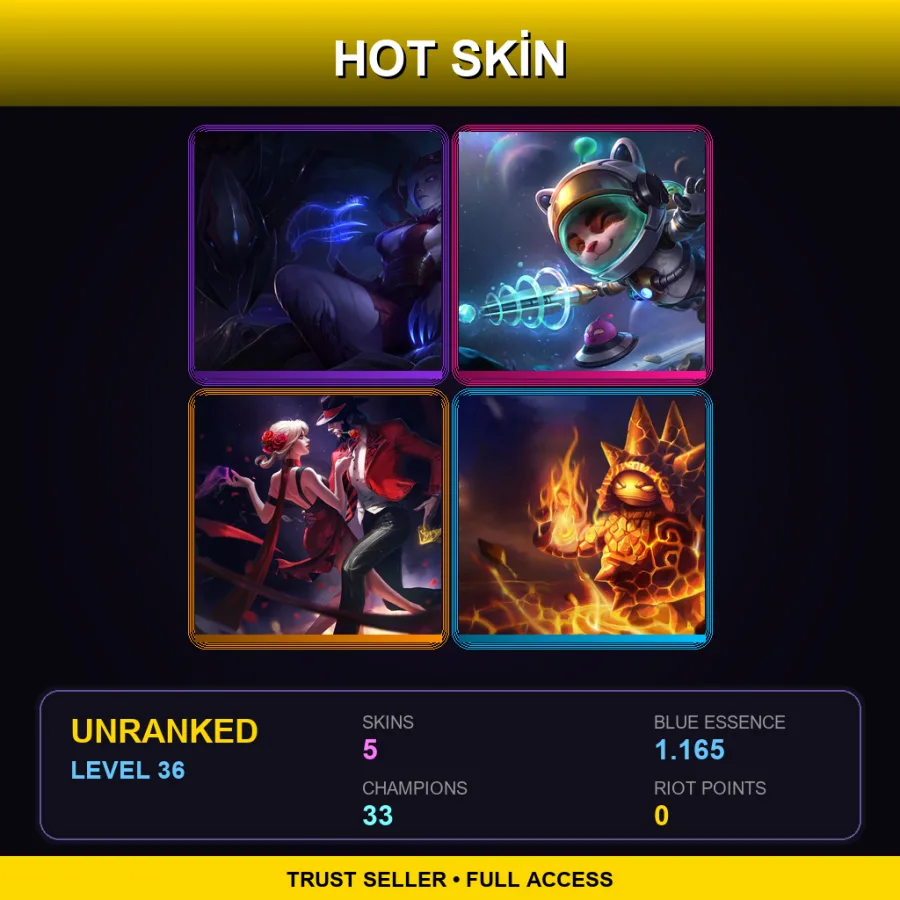 LAN | Lv36 | Unranked | 5 Skin | 33 Champ — LoL account