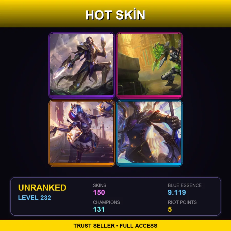 VN | Lv232 | Unranked | 150 Skin | 131 Champ — LoL account
