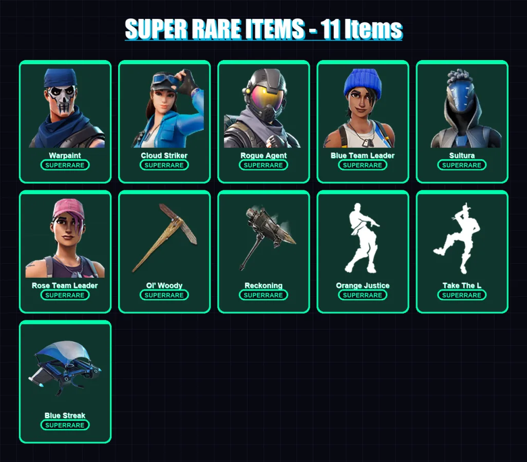 [PS4/PS5/XBOX/PC] | Warpaint | Cloud Striker | Rogue Agent | Blue Team Leader | Sultura | 47 skin | 50 pickaxe | 34 emote | 46 glider | Lv386 — Fortnite account