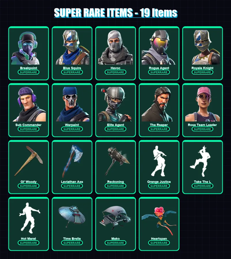 [PC/XBOX/PSN] | Breakpoint | Blue Squire | Havoc | Rogue Agent | Royale Knight | 148 skin | 127 pickaxe | 124 emote | 132 glider | Lv1602
