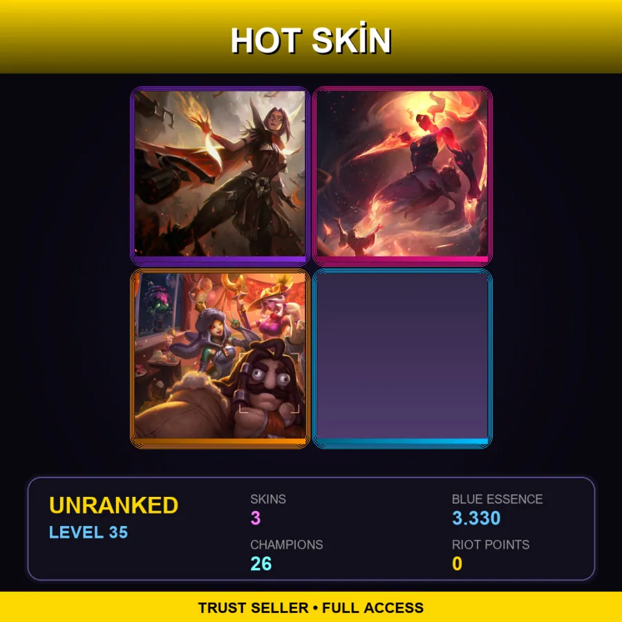 EUW | Lv35 | Unranked | 3 Skin | 26 Champ — LoL account