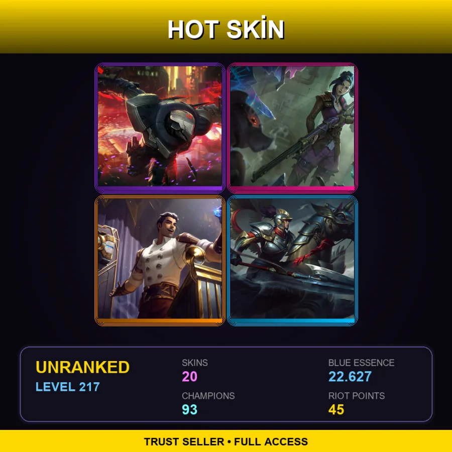EUW | Lv217 | Unranked | 20 Skin | 93 Champ