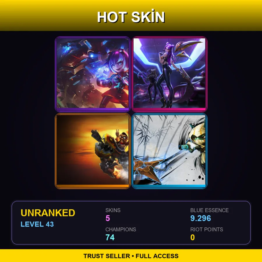 EUW | Lv43 | Unranked | 5 Skin | 74 Champ — LoL account