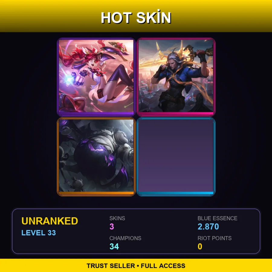 EUW | Lv33 | Unranked | 3 Skin | 34 Champ