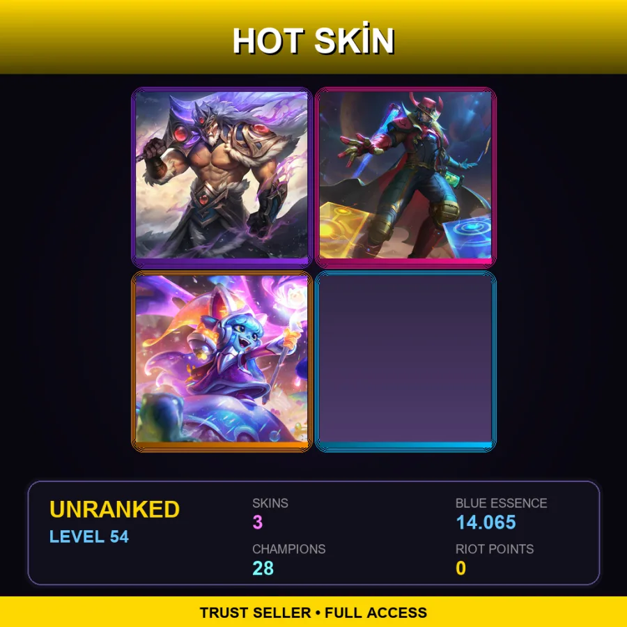 NA | Lv54 | Unranked | 3 Skin | 28 Champ — LoL account