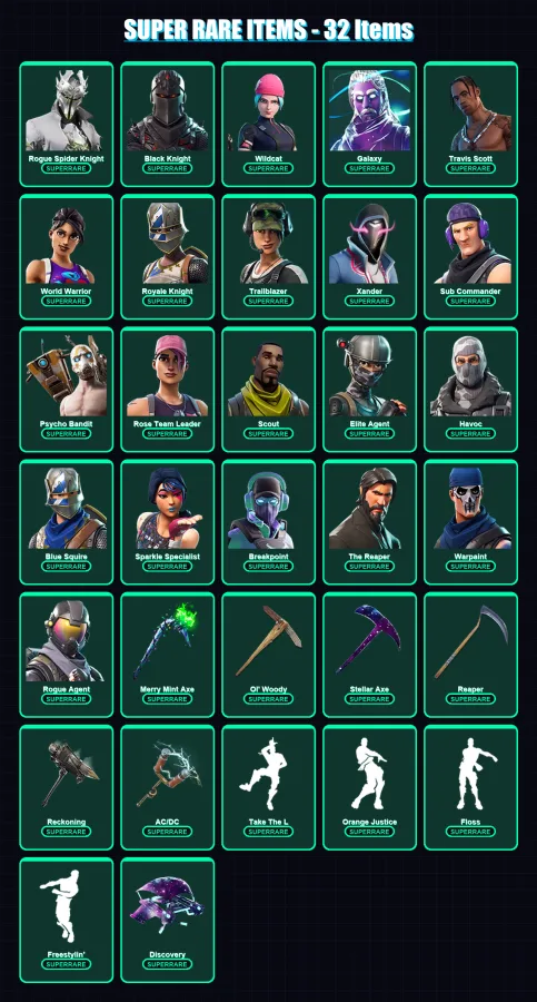 [PC/XBOX/PSN] | Rogue Spider Knight | Black Knight | Wildcat | Galaxy | Travis Scott | 361 skin | 171 pickaxe | 150 emote | 121 glider | Lv1484 — Fortnite account