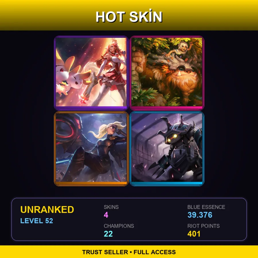 EUW | Lv52 | Unranked | 4 Skin | 22 Champ — LoL account