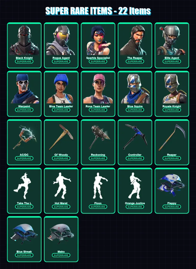 [PC/XBOX] | Black Knight | Rogue Agent | Sparkle Specialist | The Reaper | Elite Agent | 59 skin | 56 pickaxe | 53 emote | 59 glider | Lv827