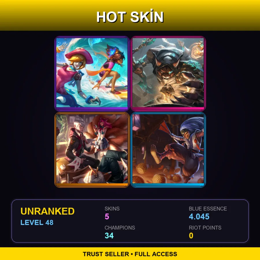 EUNE | Lv48 | Unranked | 5 Skin | 34 Champ — LoL account