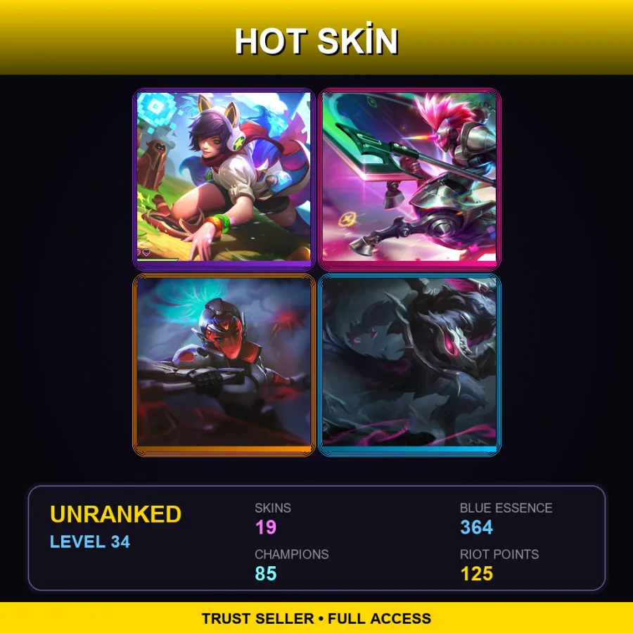 SG | Lv34 | Unranked | 19 Skin | 85 Champ — LoL account