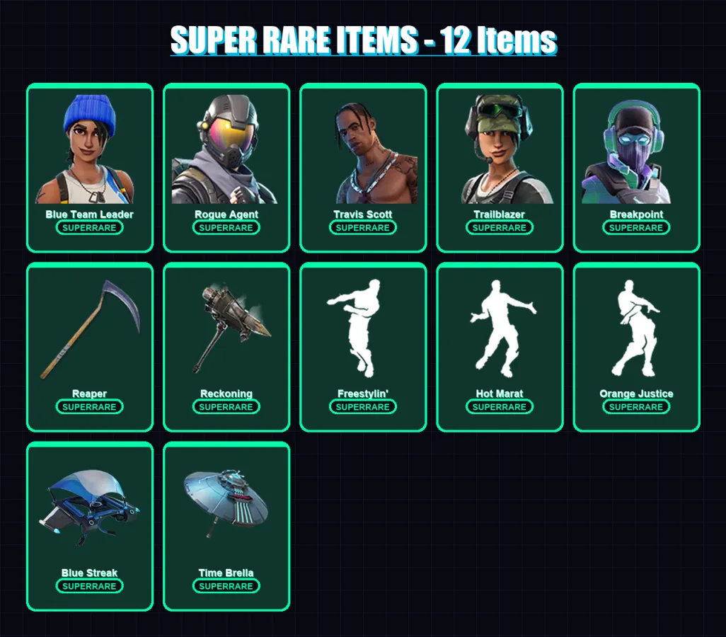 [PS4/PS5/XBOX/PC] | Blue Team Leader | Rogue Agent | Travis Scott | Trailblazer | Breakpoint | 102 skin | 109 pickaxe | 88 emote | 94 glider | Lv177