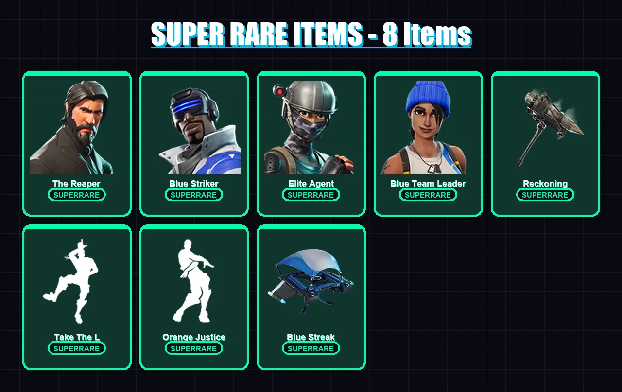 [PS4/PS5/XBOX/PC] | The Reaper | Blue Striker | Elite Agent | Blue Team Leader | Calamity | 23 skin | 14 pickaxe | 22 emote | 19 glider | Lv295