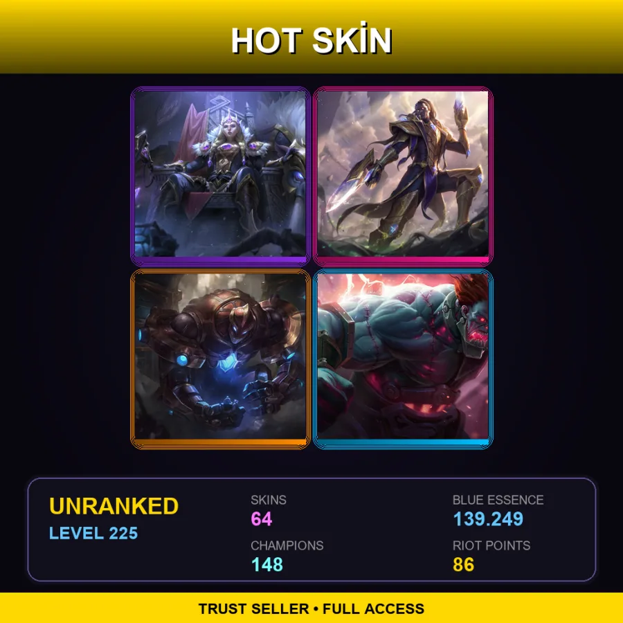 OCE | Victorious Sejuani | Victorious Lucian | Hextech Galio | Hextech Sion | 64 Skin | 148 Champ | Lv225