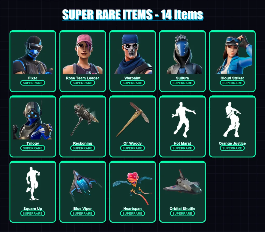 [PC/XBOX] | Fixer | Rose Team Leader | Warpaint | Sultura | Cloud Striker | 176 skin | 197 pickaxe | 159 emote | 164 glider | Lv2367